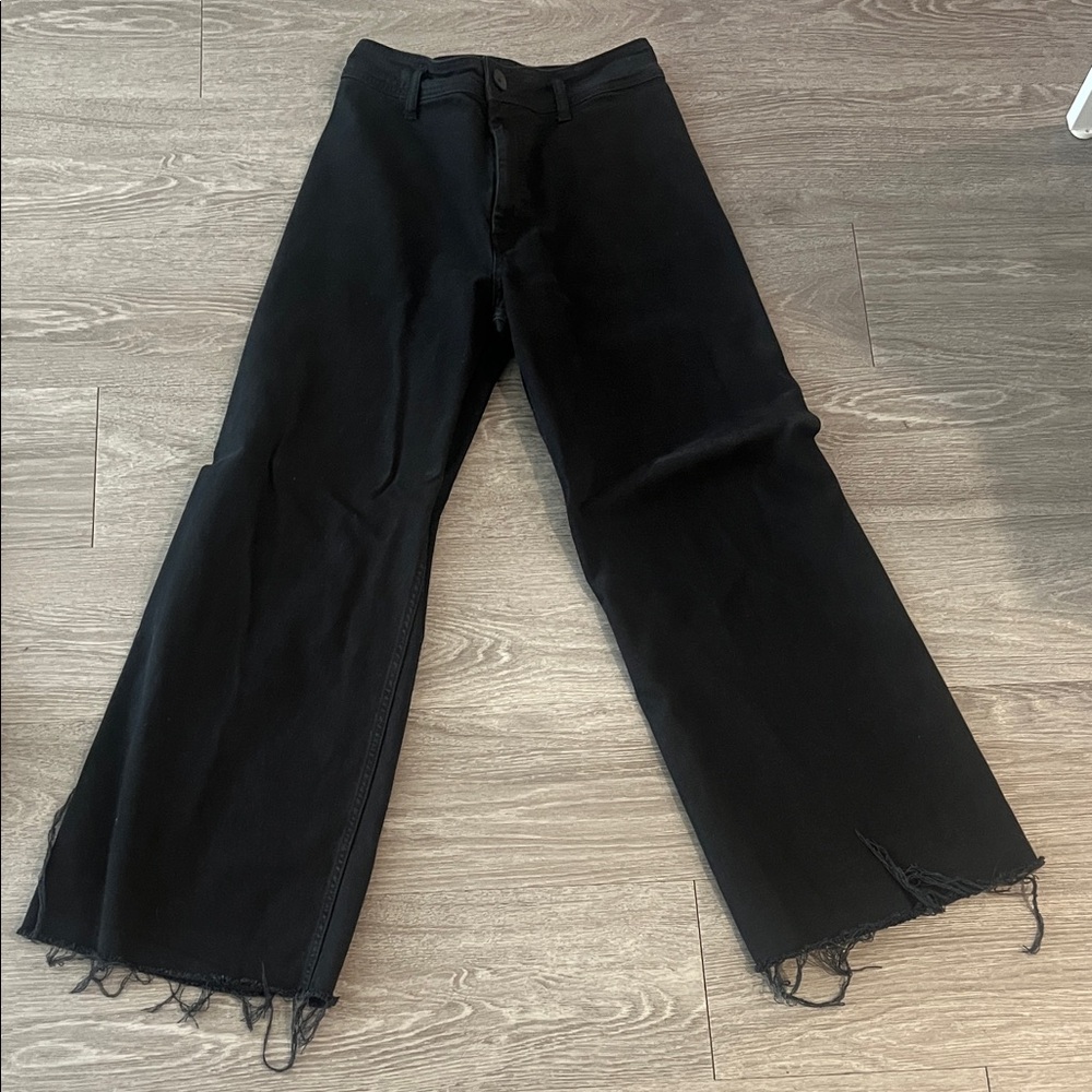 Zara Black Wide-Leg Frayed Hem Pants